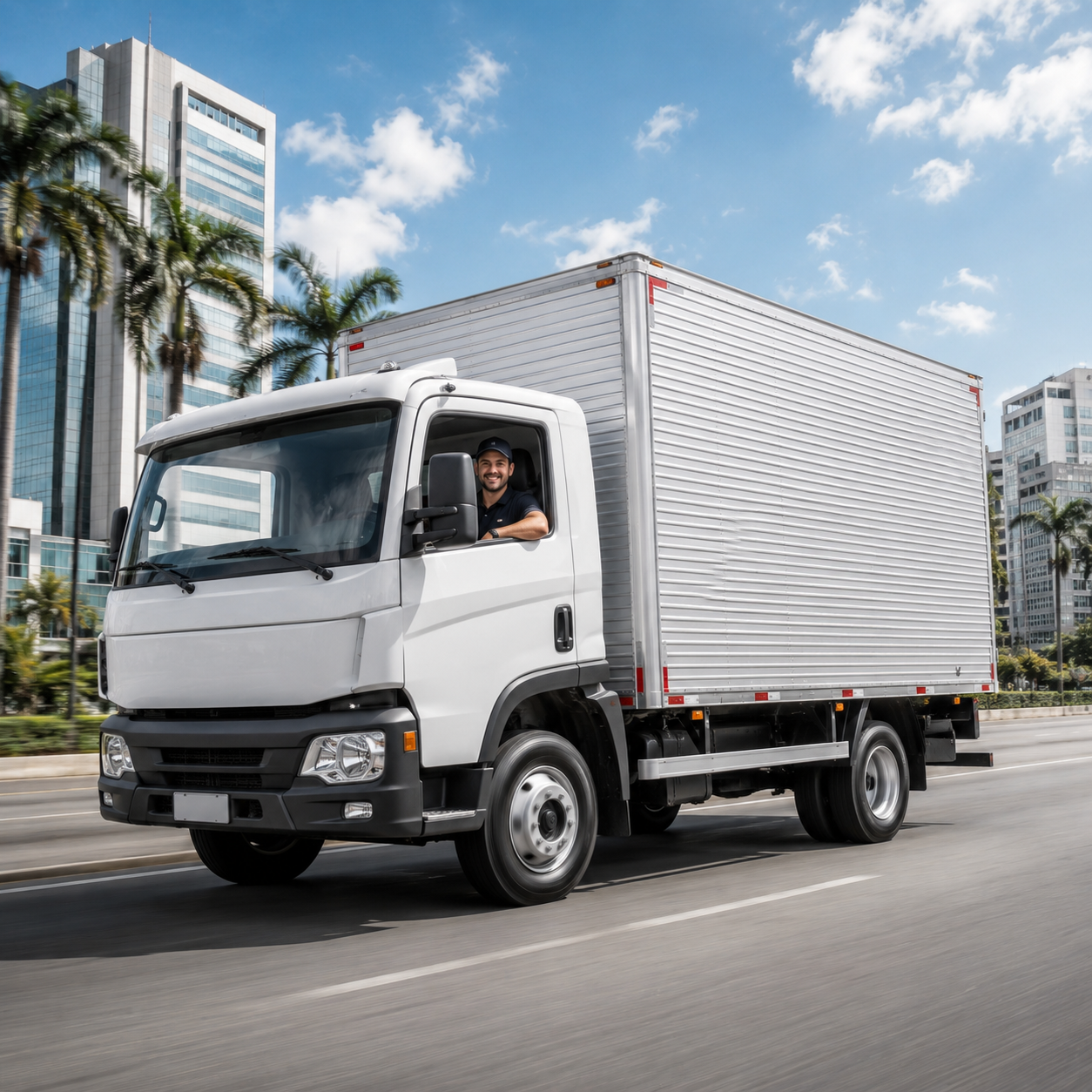 Caminhão de carga com motorista na cidade